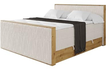 ALTDECOR Boxspringbett mit Matratze und Lattenrost, Topper, Fußteil,Polsterbett mit Bettkasten, Bett mit Stauraum H3- und H4- Matratze, Doppelbett, Springboxbett - LOLLI9-Z King Creme 160x200