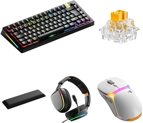 GLORIOUS Bundle of Clavier GMMK 3 Pro HE 75% sans Fil (AZERTY), Souris Model O 3 sans Fil Blanche, Casque GHS Eternal RGB Noir, Switchs Panda HE et Repose-Poignets Rembourré