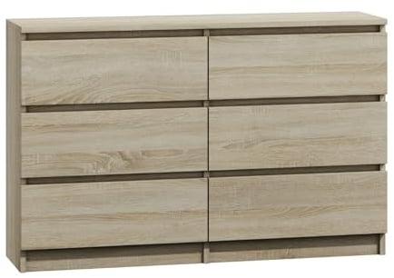 WHATSIZE ENTERPRISE Large Chest of Drawers for Bedroom, 6 Drawer Sonoma | Dresser with Metal Runners, Bedroom Furniture Storage Cabinet for Clothes, Contemporary Design, Easy Assembly