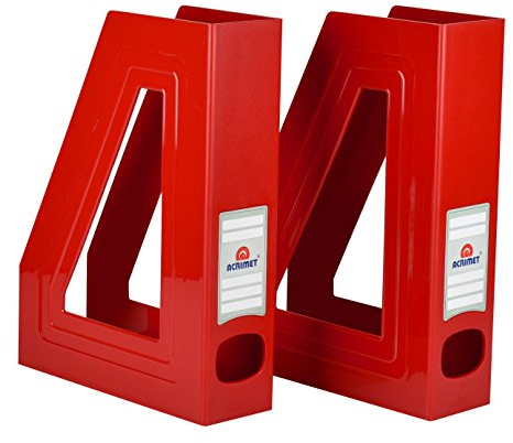 Acrimet Stehsammler Zeitschriftensammler Organizer (Kunststoff) (Rot Farbe) (2 Stück)