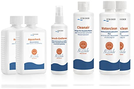 STRICKER Service Set Geruch für 2 Matratzen I schnelle Hillfe gegen Geruchsprobleme I Wasserbett-Pflege I Konditionierer I Cleanair I Geruch-Absorber I für Wasserbetten Aller Hersteller geeignet
