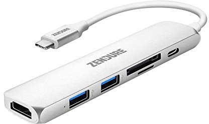 Zendure 6-in-1 Slim USB-C Charging Hub (Aluminium Adapter mit 4K USB-C auf HDMI, microSD/SD Kartenleser und 2 USB 3.0 Ports, kompatibel mit MacBook, iPad Pro, Chromebook, XPS und viele mehr), Silber