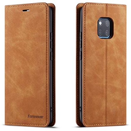 QLTYPRI Hülle für Huawei Mate 20 Pro, Premium Dünne Ledertasche Handyhülle mit Kartenfach Ständer Flip Schutzhülle Kompatibel mit Huawei Mate 20 Pro - Braun
