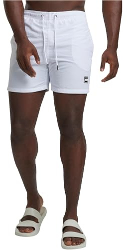 Urban Classics Herren Block Swim Shorts – Badeshorts mit Kordelzug & Taschen, schnelltrocknend, ideal für Strand, Pool & Urlaub,Weiß,S