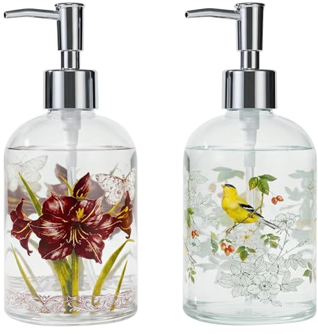 Topadorn 17oz Glass Soap and Lotion Dispenser Bottle with Rust Proof Plastic Pump Refillable Liquid Pump Bottle Great for Kitchen, Bath, Bathroom Accessories, Countertop,Set of 2