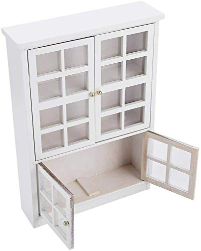 Zerodis 1:12 Puppenhaus Holz DREI Schichten Vitrine Puppenhäuser Miniatur Szene Requisiten Glas Bücherregal Mini Möbel Dekor Zubehör für Kinder Pretend Play Spielzeug