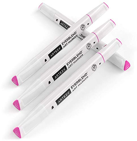ARTEZA EverBlend Marker, A4887 Knallpink 4er-Pack, feine Spitze und Keilspitze, alkoholbasierte Twinmarker, hochwertige Graffiti Marker zum Ausmalen, Kalligraphie und Zeichnen