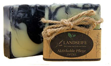 Landseife Aktivkohle Pflege - Swirl Edition - Handgefertigte Bio Naturseife Schwarze Seife