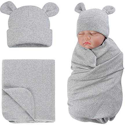 XIAOHAWANG Baby Pucktuch Baumwolle Mit Neugeborene Mütze Baby Spucktücher Weiche Bequemem Pucktuch für Baby Mädchen,Junge (Grau)