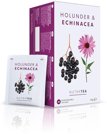 Nutra Tea Holunderbeere & Sonnenhut, Immun- & Erkältungstee, Tee zur Unterstützung des Immunsystems, zur Bekämpfung von Erkältungen, 60 wiederverwendbare Teebeutel, natürlicher Kräutertee