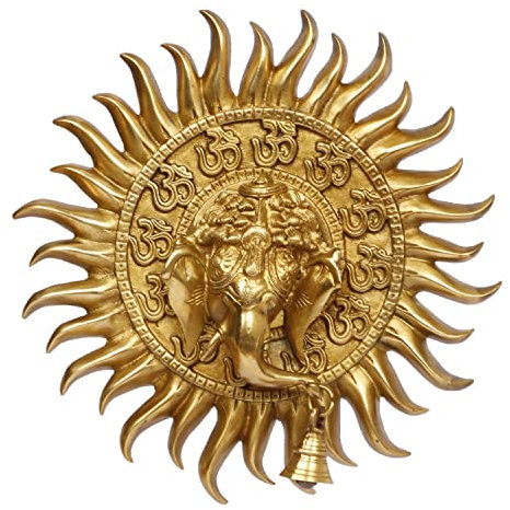 Artvarko Messing Sonne Om Ganesha Glocke Wand/Tür hängen für Home Decor Eingang Ganpati Geschenk Murti Statue Erfolg Büro Dekoration Diwali Chaturthi Pooja