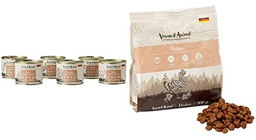Venandi Animal Premium Nassfutter für Katzen, Probierpaket III, 6 x 200 g, 1.2 kg & Premium Trockenfutter für Katzen, Huhn,getreidefrei mit viel frischem Fleisch, 300 g