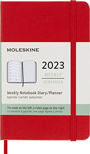 Moleskine Wochenplaner 2023, 12-Monats-Wochenkalender, Wochenplaner und Notizbuch, Hardcover, Taschenformat 9 x 14 cm, Farbe Scharlachrot