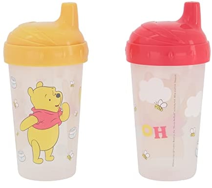 Toddler Sippy Cups for Girls/Boys | 10 Ounce Winnie The Pooh Sippy Cup Pack of Two with Straw and Lid | Durable Blue Leak Proof Travel Water Bottle for Toddlers