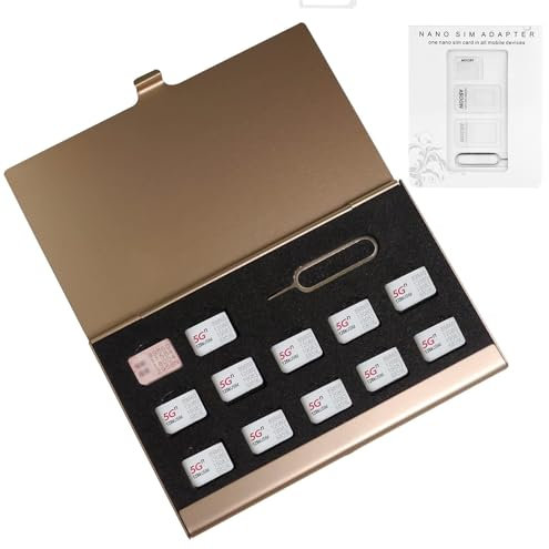 Nano-SIM-Kartenhalter mit Auswurfstift-Set, 12 Steckplätze, Kreditkartengröße, leicht, tragbar, ultradünn, Aluminiumlegierung, Nano-SIM-Kartenhülle (Gold)