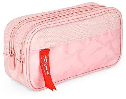 Maomaoyu Trousse Double Compartiment Garcon, Trousse Scolaire 2 Compartiments, Trousse Grande Capacité Scolaire pour Garcon, Rose