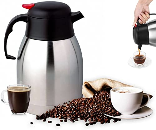 Stainless Steel Double Wall Insulated Push Button Vacuum Jug Coffee Pot Thermal Flask Airpot Dispenser Hot Cold Tea Travel Bottles (1.5 L)