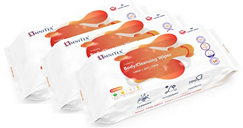 240x Omnitex Thick Luxury Body Cleansing Wipes - Microwaveable | Large Rinse Free Bed Bath Wipes for Elderly | With Aloe Vera & Vitamins | Nourish, Cleanse, Protect | Paraben & Alcohol Free | 3x 80pk