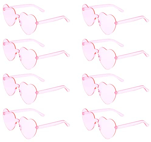 KINBOM 8 Stück Herz Sonnenbrille, Stilvoll Randlose Herzbrillen Transparent Randlose Sonnenbrille für Damen Mädchen auf Sommer Party Geburtstagsfeier Junggesellenabschied (Rosa)