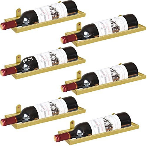 Giyiprpi Metall Wandmontierter Weinhalter Rack, Flaschenregal Aufbewahrungsregal für die Wand, Hängendes Weinregal Wandbehang Rotweinregal Organizer für Home Kitchen Bar Displaydekor (Gold 6)