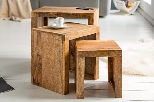 LEBENSwohnART Trendiges 3er-Set SARA Couchtisch Beistelltisch Natur Mango