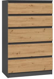 CDF Kommode Malwa M5 | Farbe: Anracit - Eiche Artisans | Aktenschrank, Kleinigkeiten | Ideal für Wohnzimmer, Schlafzimmer, Kinderzimmer, Teenager oder Büro | 5 geräumige Schubladen