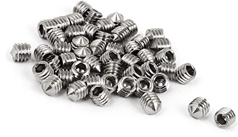 PATIKIL M4 x 4mm Cono Punta Esagonale Presa Grub Vite, 50pz 304 Acciaio Inox Set Viti per Asciugamani Porta Porta Manopola, Argento Tono