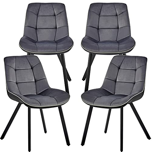 TRISENS Moderne Esszimmerstühle in Samt Lederoptik Esstischstühle - gepolsterte Küchenstühle mit abgestepptem Bezug - stabile Stühle Esszimmer mit Metallgestell, Farbe:Dunkelgrau, Menge:4 St.