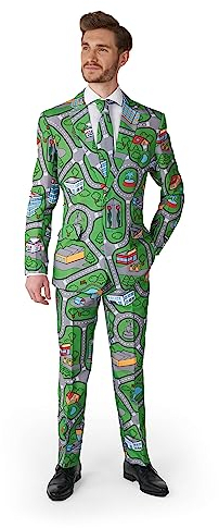 Suitmeister Lustiger Anzug für Herren - Cannabis Weed Print Outfit - Tailliert Party Kostüme - Grün
