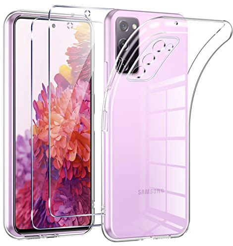 Phoona HandyHülle für Samsung Galaxy S20 FE 4G/5G Hülle mit 2 Stück Panzerfolie,Dünne Weiche TPU Silikon Transparent Stoßfest Schutzhülle für Samsung S20 FE Hülle Klar Kratzfest