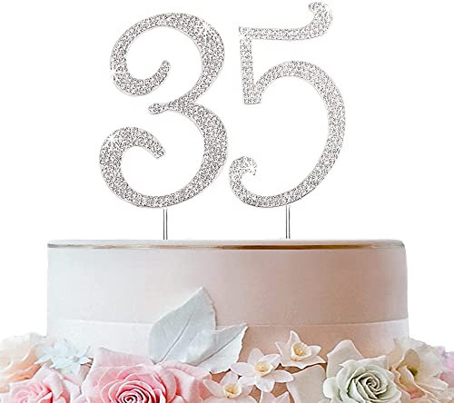 Tortendeko Silber Strasssteine Happy Birthday Cake Topper für Geburtstag Deko (35)