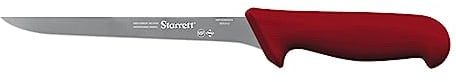 Starrett Professional Stainless Steel Chefs Kitchen Boning Knives - Narrow Straight Profile - 8-inch (200mm) - Red Handle