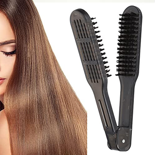 Straightening Comb, Double Sided Brush Clamp Straightener Styling Tools Hair Detangler Brush No Damage Hair Straightener Bristle Brush for Smoothing and Straight