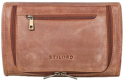 STILORD 'Juri' Trousse de Toilette Cuir Grande pour Femme et Homme Sac à Cosmétiques Unisexe de Voyage Pochette de Toilette Élégant en Cuir Véritable, Couleur:Messina - Marron