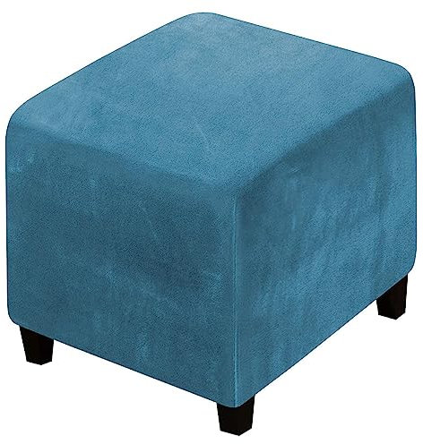 XGANGM Maßgeschneiderte Samt Ottomane Schonbezug Hockerbezug Quadratisch Klein/Mittel/Groß Stretch Husse Hocker Sofa Überzug (kontaktieren Anpassung),Peacock Blue,1Medium