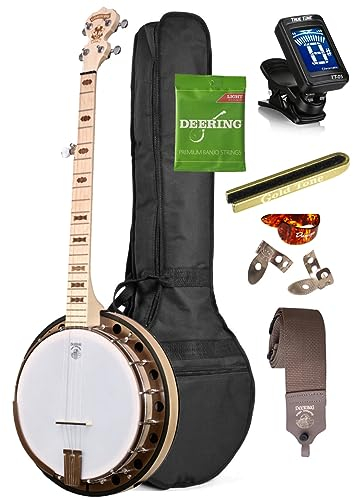 Deering Goodtime 2 5-saitige Ahorn-Resonator Bluegrass Banjo Art-Deco-Inlay Bronze Pulverbeschichtung Hardware mit Instrument Alley Bag, Stimmgerät, Saiten, Stumm, Plektren, Gurtpaket – Hergestellt in