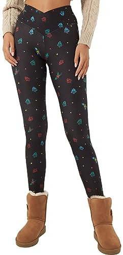 sissycos Weihnachten Crossover Leggings für Damen, 3D Druck Bunte Leggings Comic Damen Yoga Fitness Hosen Damen Drucken Sporthose, Leggings für Party(Neon-Weihnachtsbaum,L)