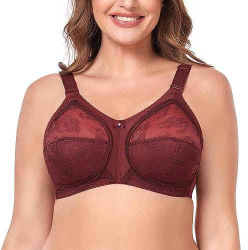 Ayigedu Women's Full Coverage Wirefree Plus Size Support Minimizer Bra Non Padded Everyday Bra 48-E Wine Red