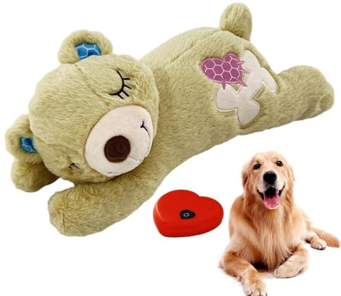 Herzschlag Kuscheltier für Hunde | Plüschbär für Welpenspielzeug | Hundespielzeug Plüschtier Bär mit Herzschlagbox | Verhaltenshilfe Stofftier zur Linderung von Trennungsangst Welpen Zubehör