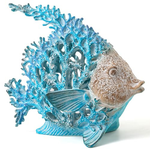 VVGIFTS Ocean Decor Korallenriff-Kaiserfisch, Heimdekoration, Skulptur, Tisch-Kollektion, Türkis und Blau