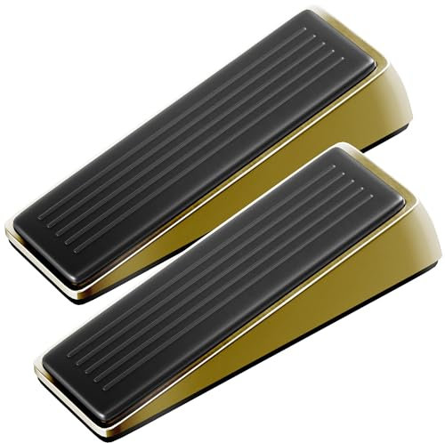Architectural Hardware - Heavy Duty Zinc Door Stopper with Rubber Anti Scuff Grips (2 Pack) - Metal & Rubber Wedge Door Stoppers for Bottom of Door - Modern Door Stops - Doorstop Jam Door Wedge
