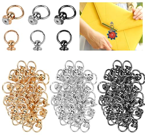 HEKOBAG 75 Stück O-Ring Stud Nieten 8 mm O-Ringnieten Nagel Messingbolzen Nieten Schraube Ring Nieten Leathercraft Teile DIY Einziehmuttern Set für Geldbörse, Handyhülle (Gold/Silber/Schwarz)