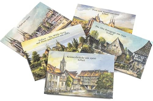 5X VALDEIG Kühlschrank Magnet Alt Erfurt, Bild Retro Deko Vintage, Souvenir Deutschland, Kühlschrankmagnete, Magnete Kühlschrank, für Mini Magnettafel, Germany, Thüringen