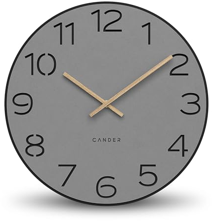 Cander Berlin MNU 2640 Y XXL Wanduhr lautlos 40 cm ohne Ticken analog Wohnzimmer modern Vintage grau schwarz Holz-Zeiger