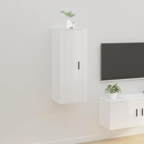 Natulvd 100cm Tall Wall Cabinet, Wall Bathroom Cabinet with Door Storage, Modern Storage Cupboard Unit Wall Mounted Bedroom Cabinet for Living Room Kitchen Office (White Gloss)