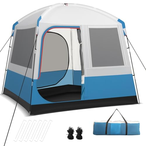 HOMASIS Tente de Camping familiale 5 Places, avec Sac de Voyage, imperméable et Coupe-Vent,Tente Tunnel avec 3 fenêtres en Maille et 2 Portes avec Fermeture éclair, 248 x 248 x 230 cm