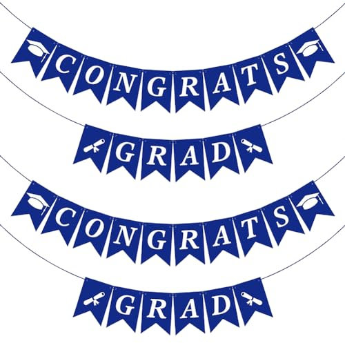Banner mit Aufschrift Congrats, Abschlussfeier, Party-Girlanden, Glückwunschschilder, Abschlussbanner, Abschlussbanner, Partydekoration, blau, Abschlussfeier, Party-Dekorationen, 4 Stück