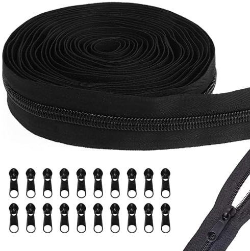 Endlosreißverschluss, 10 m Endlosreißverschluss mit Zipper, 2,5 cm Breit Nylon Reißverschluss Endlos, mit 20 Reißverschlusszügen, für Kleidung Tasche Mäppchen Bettwäsche, Weiß