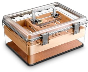 CIGARLOONG Acryl Zigarren Humidor mit Hygrometer&Luftbefeuchter&Zedernholz Tablett, Zigarrenbox mit großer Kapazität mit Griff (Mittel)