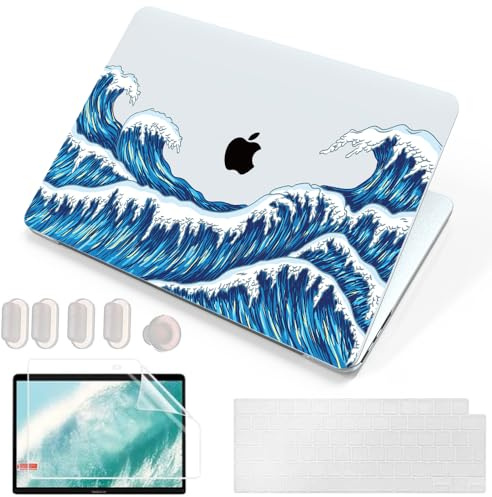 MUSHUI 4 in 1 Hülle Kompatibel mit MacBook Air 13.6 Zoll 2025 2024-2022 (M4 A3240 M3 A3113 M2 A2681), Ultradünne Hartschale Schutzhülle Snap Case & Tastaturschutz & Schutzfolie, Riesenwellen
